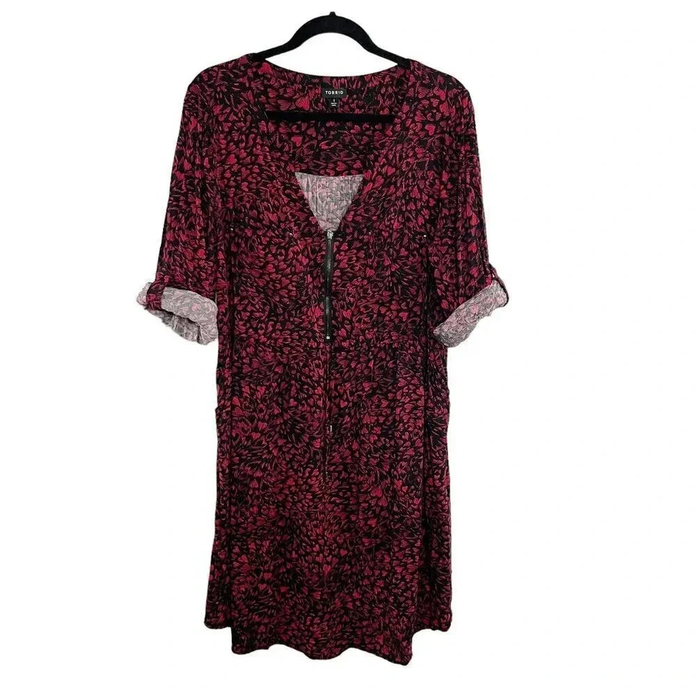 Torrid Black & Red Heart Print Tab Sleeve Shirt Dress Women's Plus Size 1X